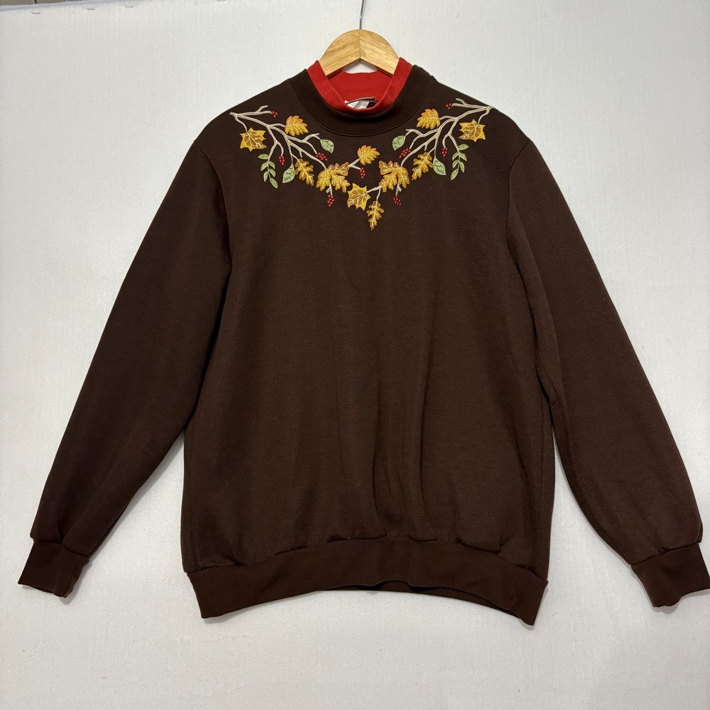 Vintage BonWorth Sweatshirt Embroidered Autumn Leaf Womens Large Grandma Core